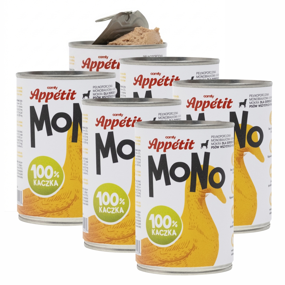 Comfy Appetit Mono Kaczka Monoproteinowa Karma Mokra Dla Psa Puszka Zestaw 6 sztuk 400g